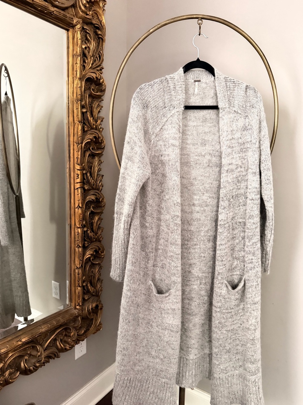 Free People Oversized Light Gray Open-Front Long Cardigan